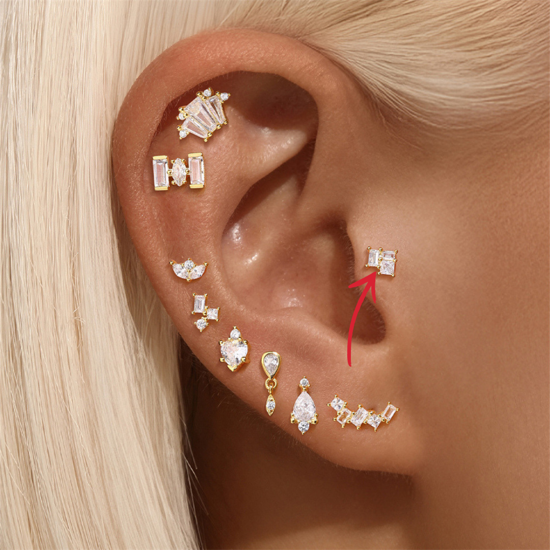 Triple Zirconia Stud Earrings