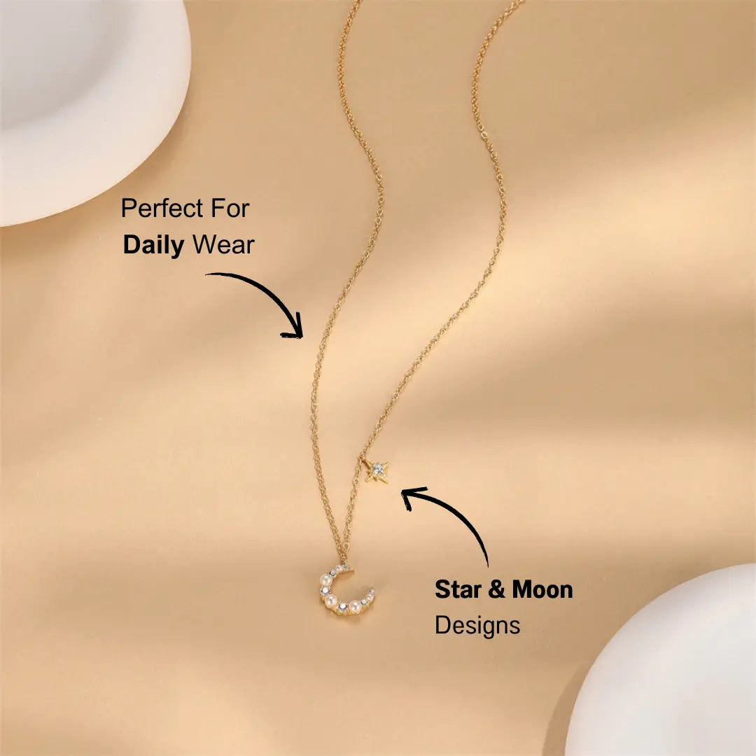 Crescent Moon and Star Pendant Necklace