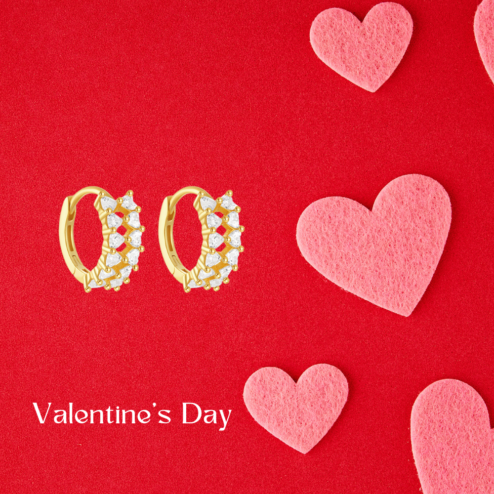 Hollow Zirconia Heart-Shaped C-Shape Hoop Earrings