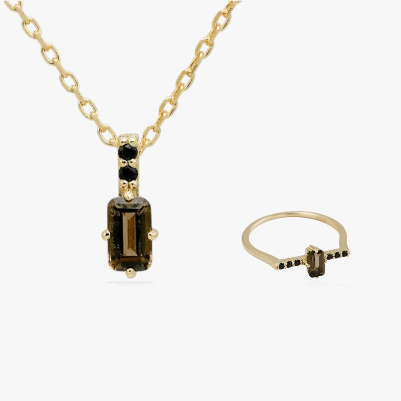 Smoky Quartz Necklace and Ring Set