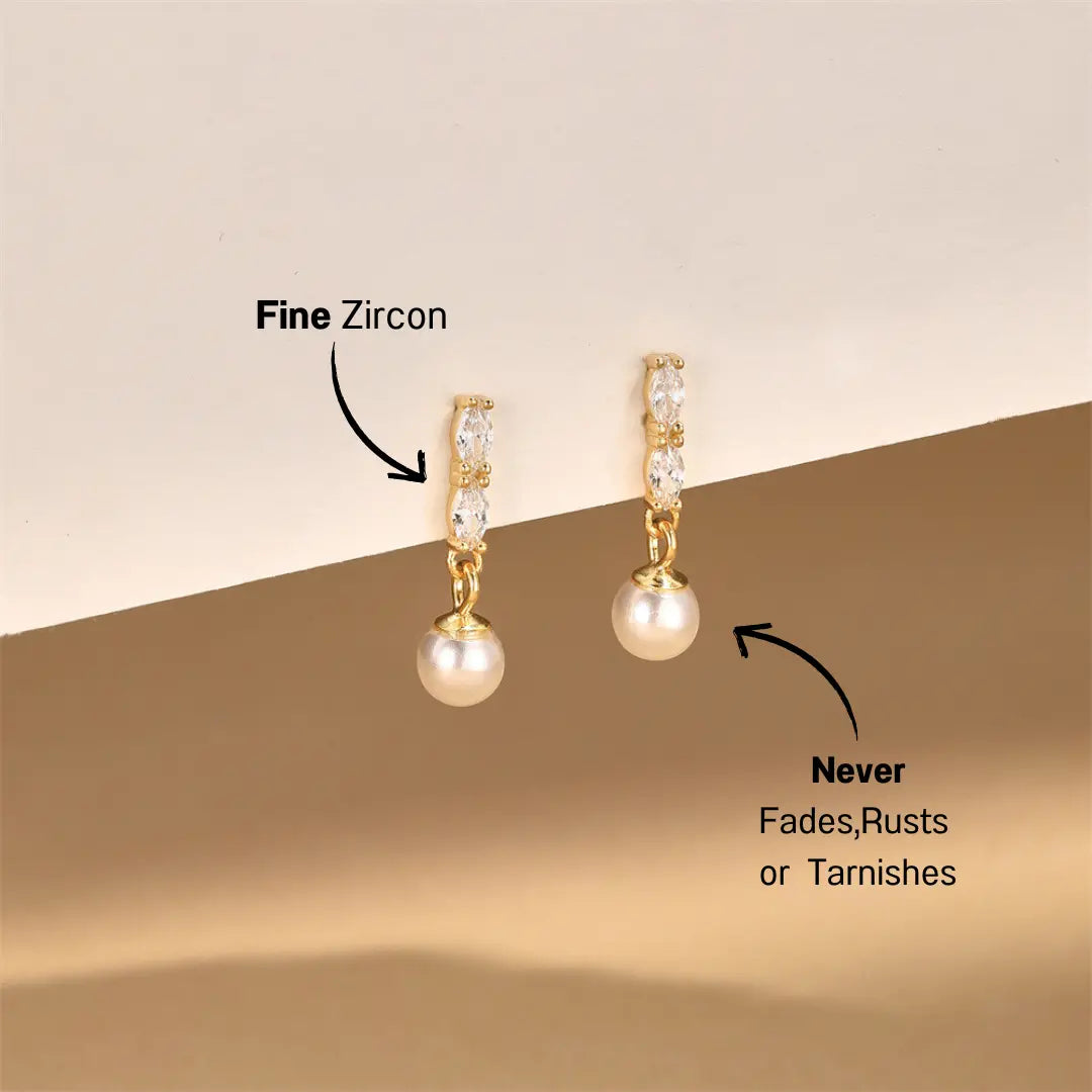 Pearl & Zirconia Dangling Earrings