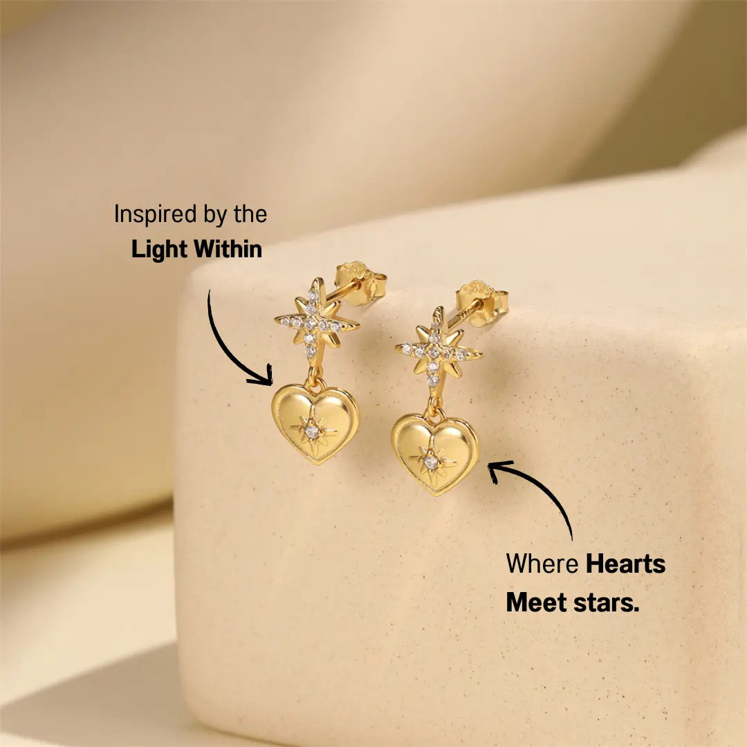 Heart & Starburst Drop Earrings