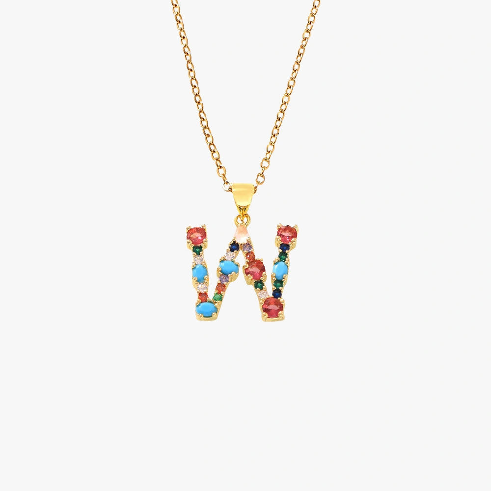 Colorful Zircon Letter Pendant Necklace - Alphabet Collection