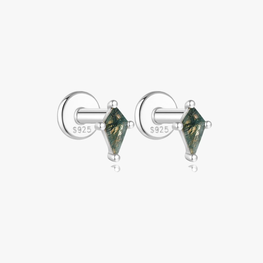 Moss Agate Diamond-Shaped Stud Earrings