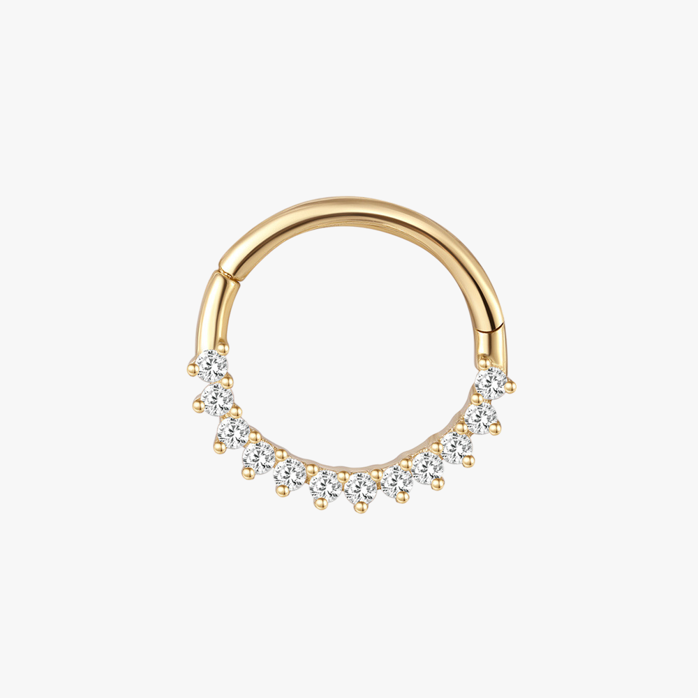 (Single) 14K Solid Gold Circular Hoop Earring with Gleaming Zirconia