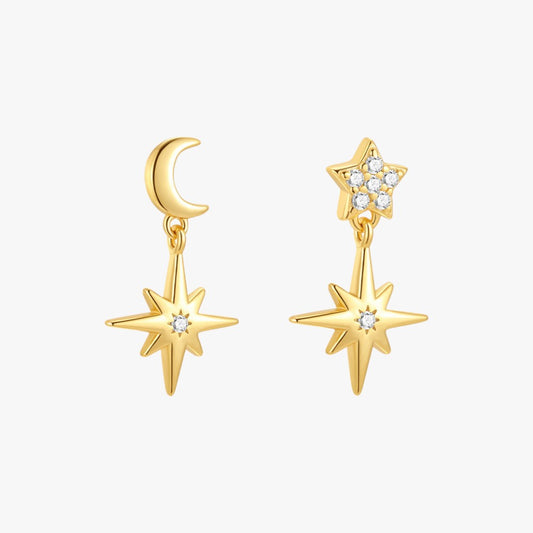 Star and Moon Earrings with Zirconia