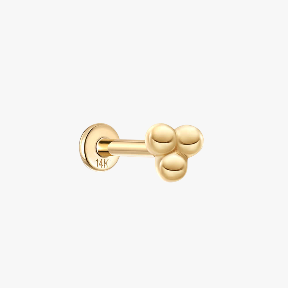 (Single) 14K Solid Gold Three-ball Stud Earring