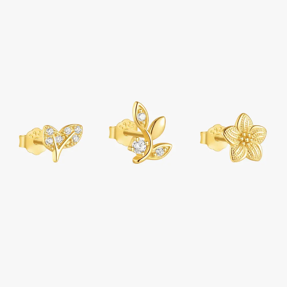 925 Sterling Silver Floral Stud Earrings Set