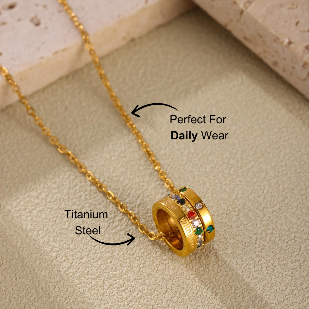 "With Love" Triple Ring Multicolor Zircon Stainless Steel Necklace