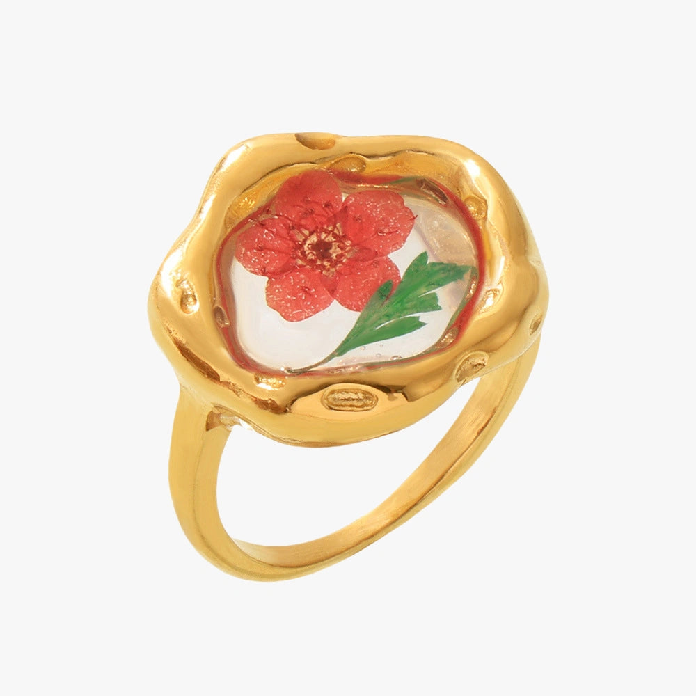 Delicate Floral Resin Ring with Dried Flowers