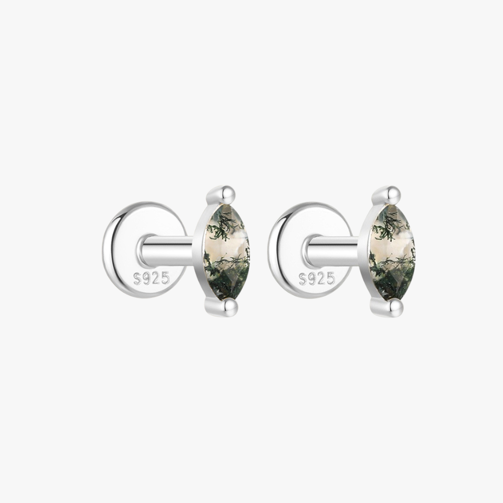 Moss Agate Marquise-Shaped Stud Earrings