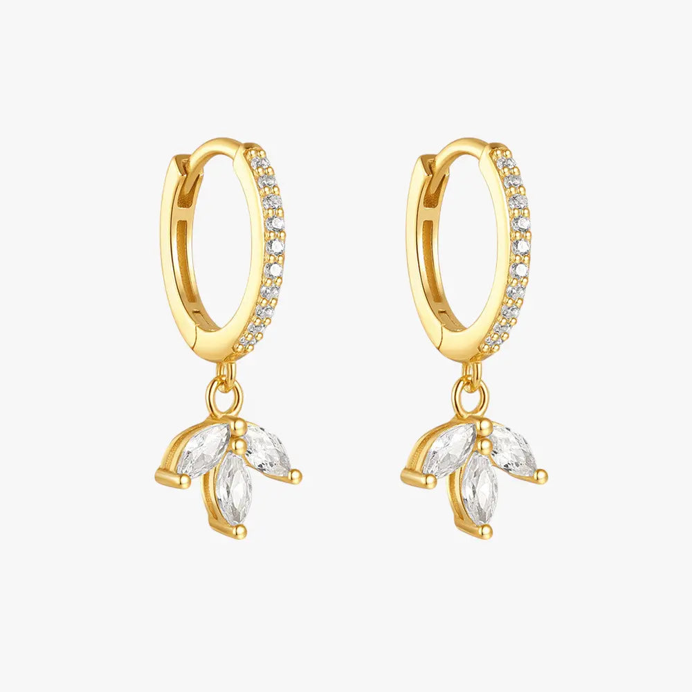 925 Sterling Silver Zircon Leaf Drop Hoop Earrings