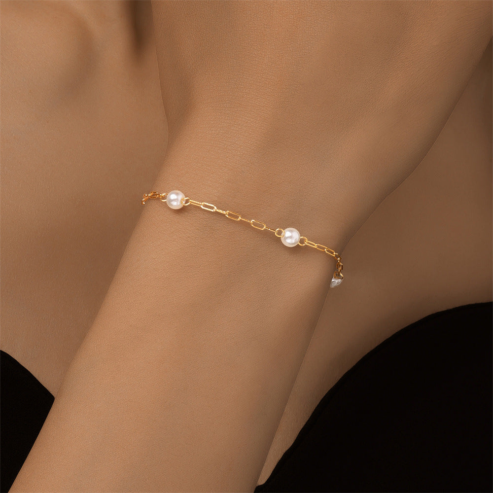 Paperclip Chain Pearl Bracelet