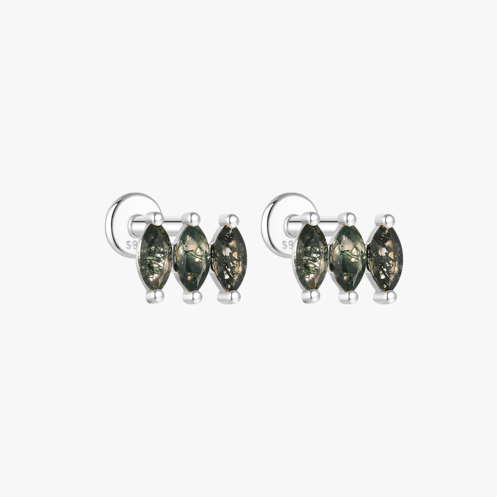 Triple Moss Agate Marquise Stud Earrings