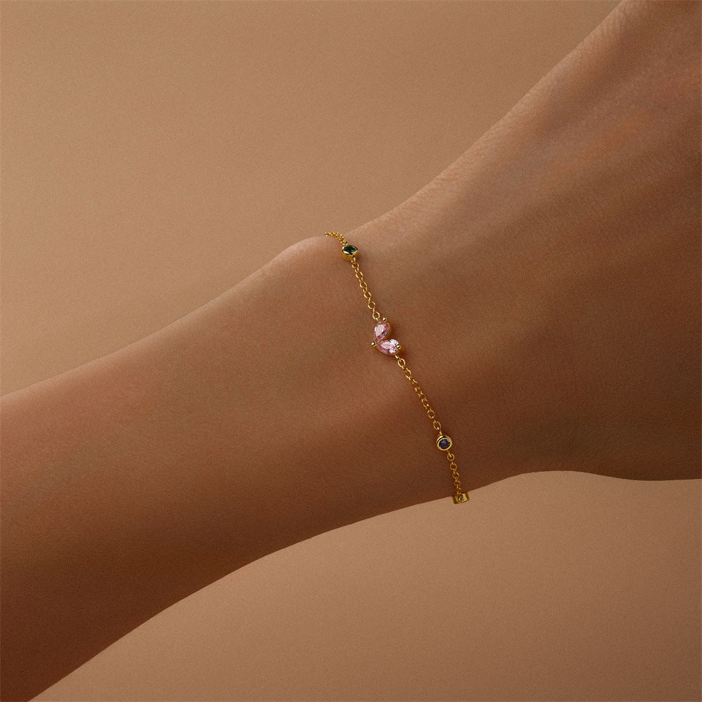 925 Sterling Silver Colorful Heart Bracelet with Zirconia