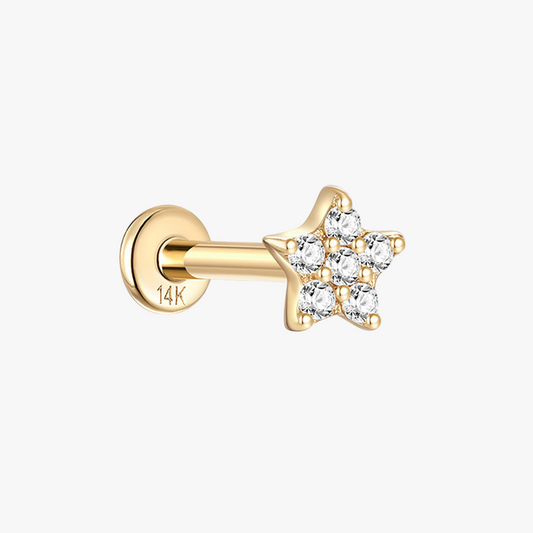 (Single) 14K Solid Gold Star Stud Earring with Zirconia