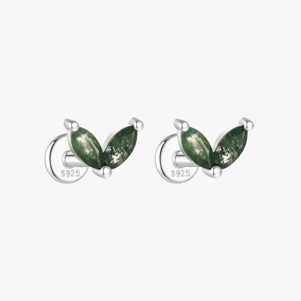 Moss Agate Leaf-Shaped Stud Earrings