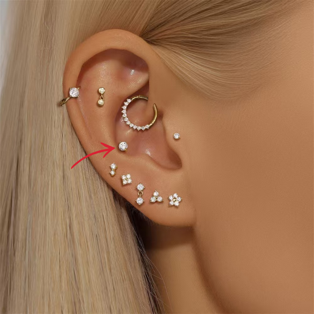 (Single) 14K Solid Gold Single Zirconia Stud Earring