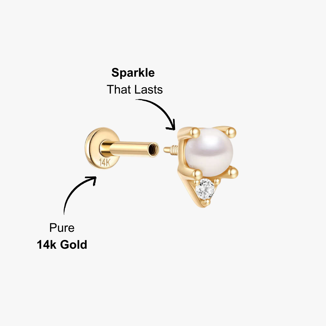 (Single) 14K Gold Pearl and Zirconia Stud Earring