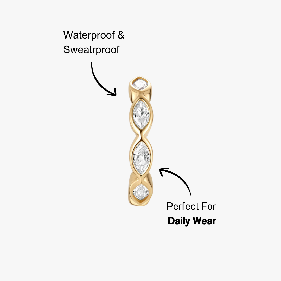 (Single) 14K Solid Gold Leaf-shaped Huggie Hoop Earring with Zirconia