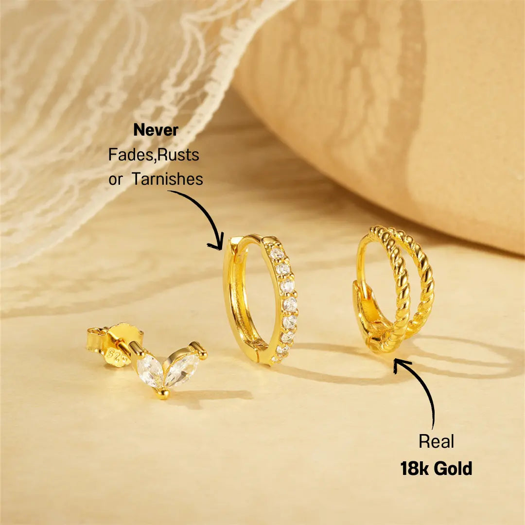 925 Sterling Silver Marquise Stud and Twisted Hoop Earring Set