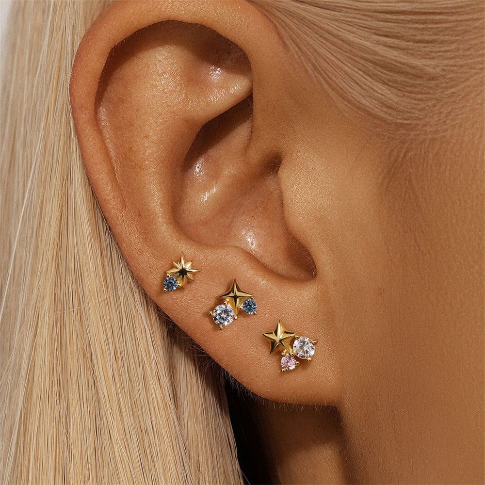 Star and Moon Zirconia Earring Set