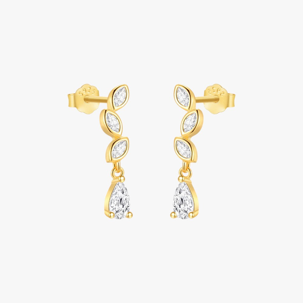 Leaf Design Zirconia Drop Earrings