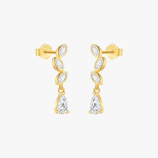 Leaf Design Zirconia Drop Earrings