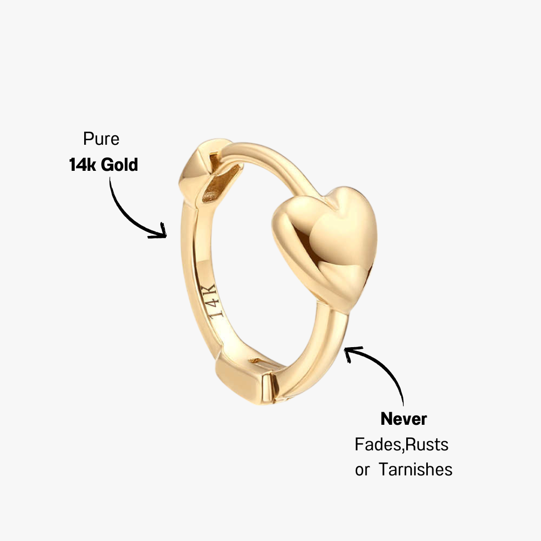 (Single) 14K Solid Gold Heart-shaped Hoop Earring