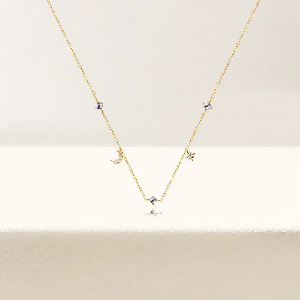 Star & Moon Colored Zirconia Necklace