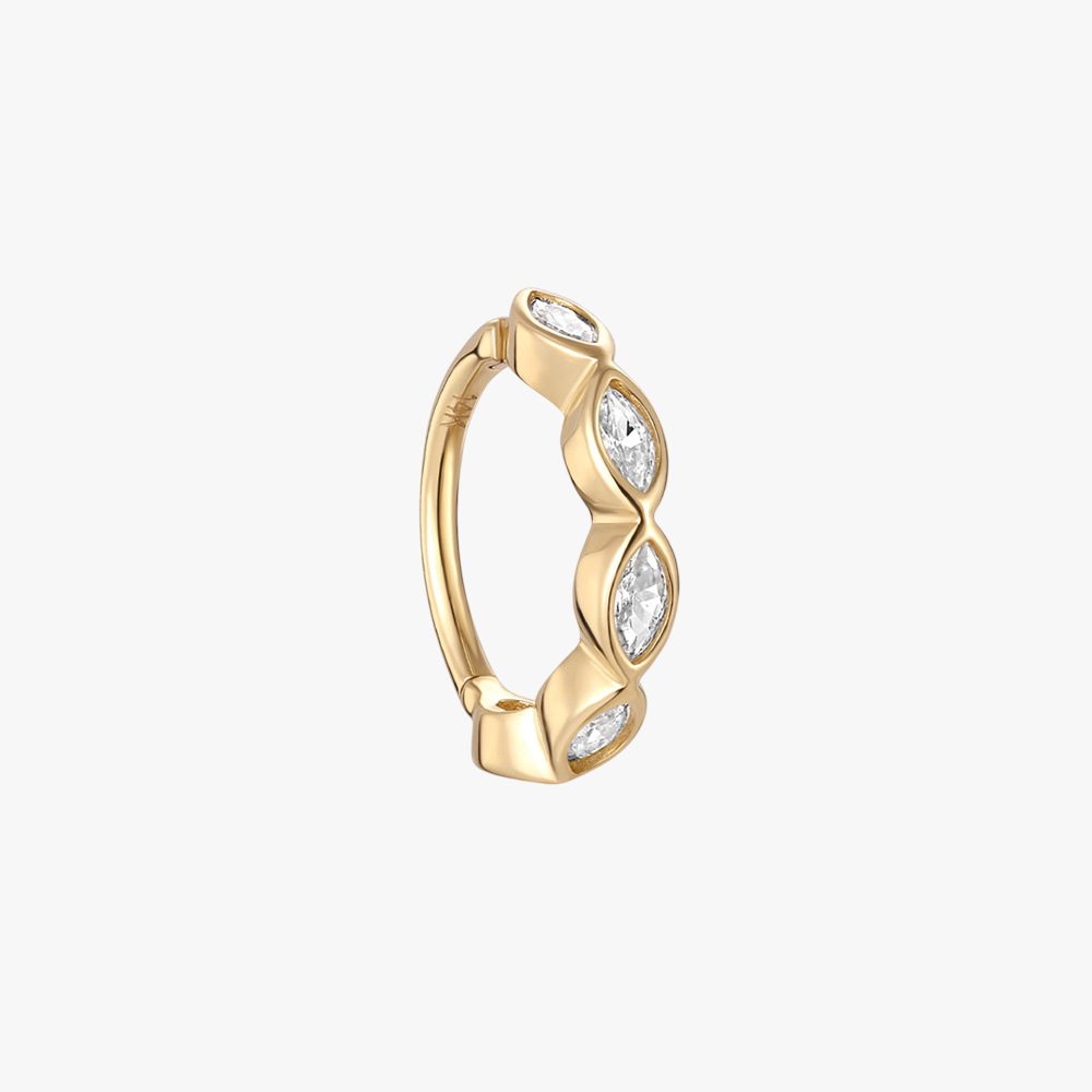 (Single) 14K Solid Gold Leaf-shaped Huggie Hoop Earring with Zirconia