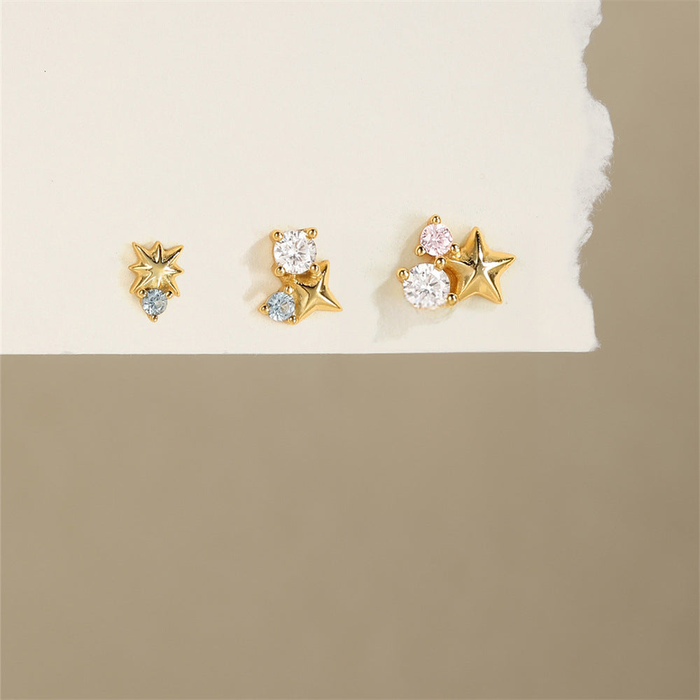 Star and Moon Zirconia Earring Set