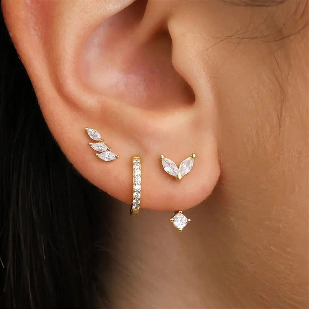 925 Sterling Silver Leaf and Hoop Earrings Set