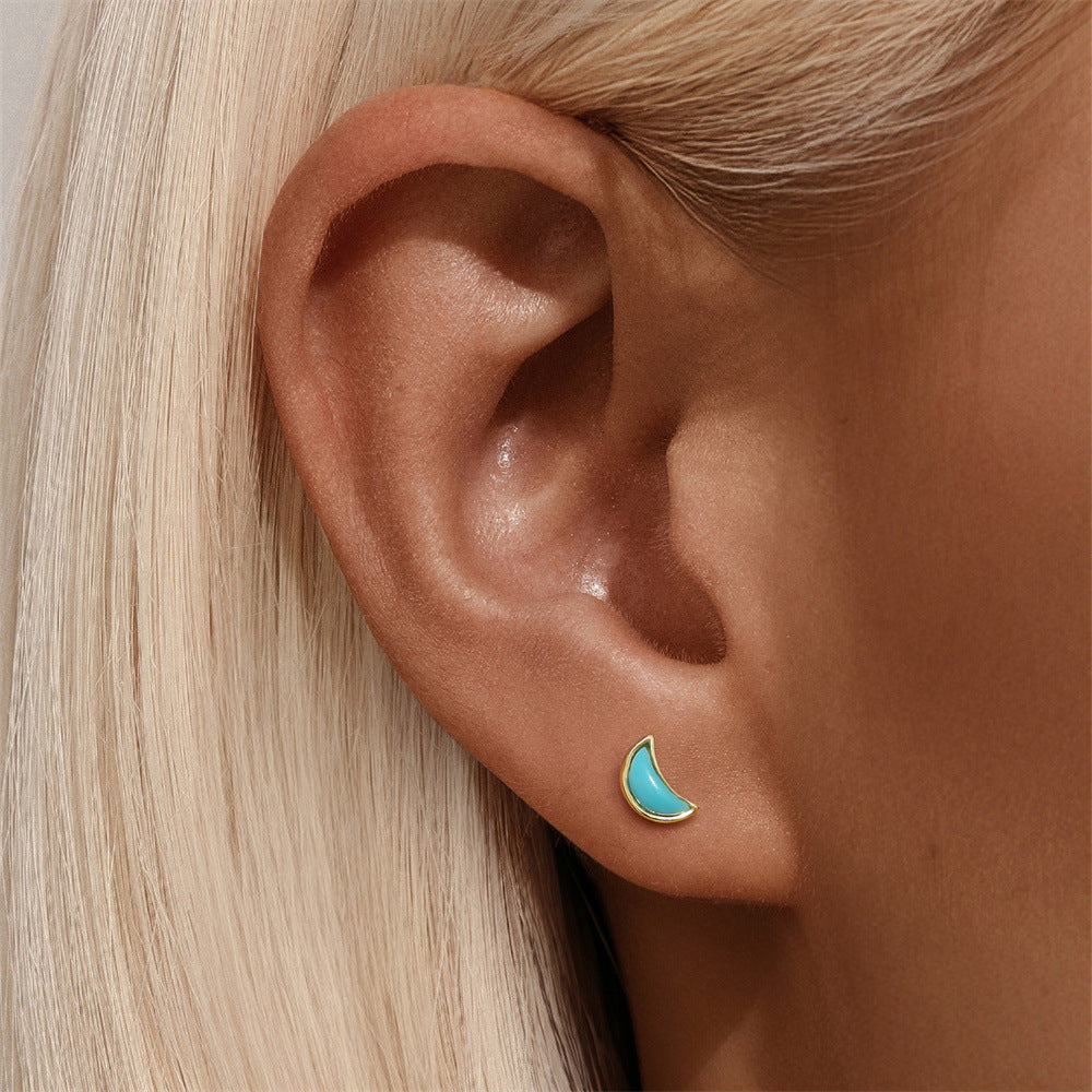 925 Sterling Silver Turquoise Star & Moon Stud Earrings