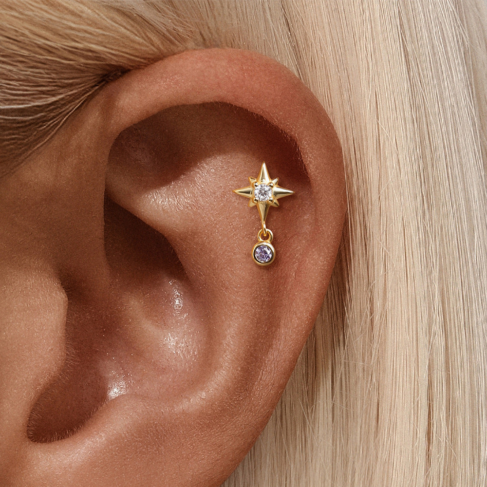 Star and Zirconia Drop Earrings