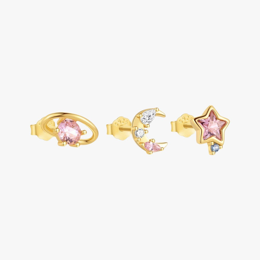 Star and Moon Zirconia Earring Set