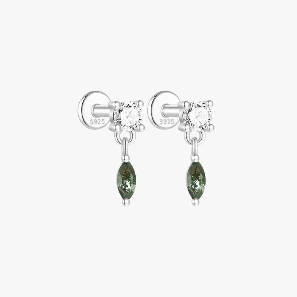 Moss Agate & Zirconia Dangle Earrings