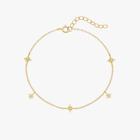 Simple and sophisticated 925 sterling silver eight-pointed star zircon bracelet shown on a white background, highlighting its sparkling stones.