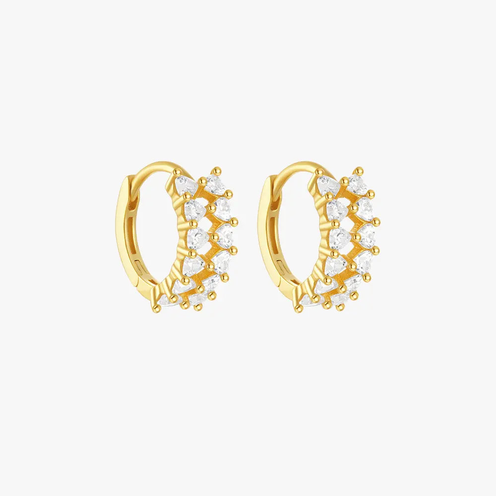 Hollow Zirconia Heart-Shaped C-Shape Hoop Earrings