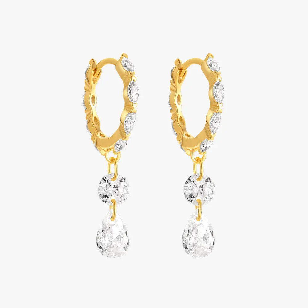 Leaf Drop Zirconia Hoop Earrings