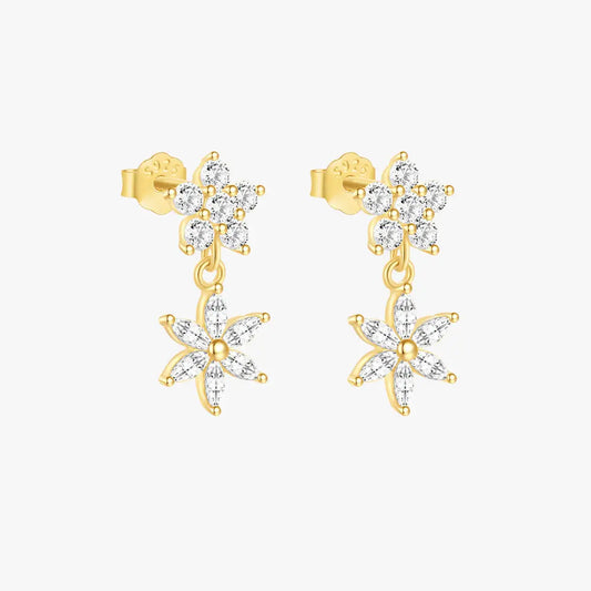 Elegant 925 sterling silver earrings with zirconia flower design and dangling petals, ideal for any occasion.