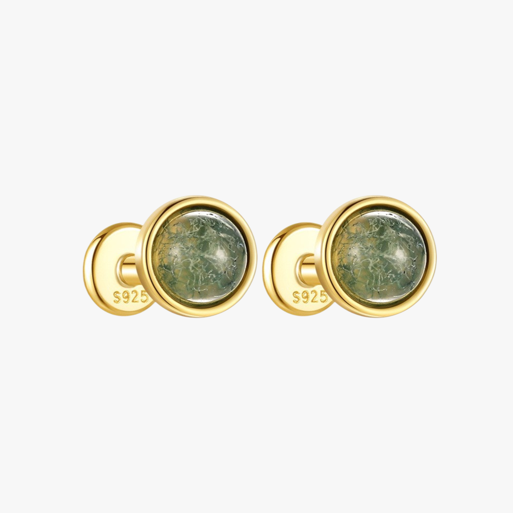 Dainty Moss Agate Cartilage Studs - Lightweight and Stylish