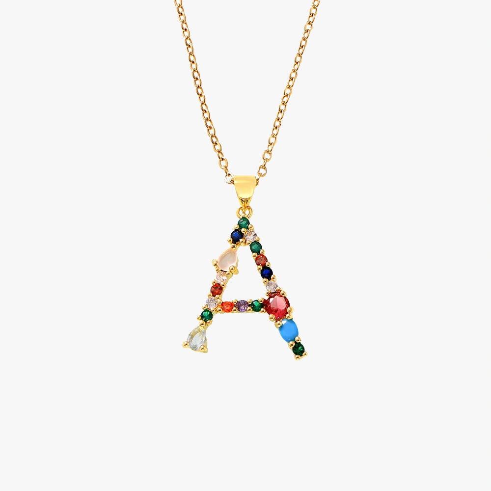 Colorful Zircon Letter Pendant Necklace - Alphabet Collection