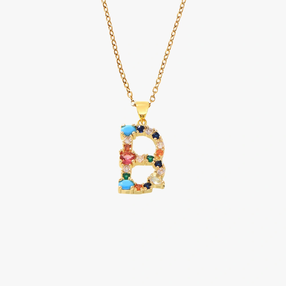 Colorful Zircon Letter Pendant Necklace - Alphabet Collection