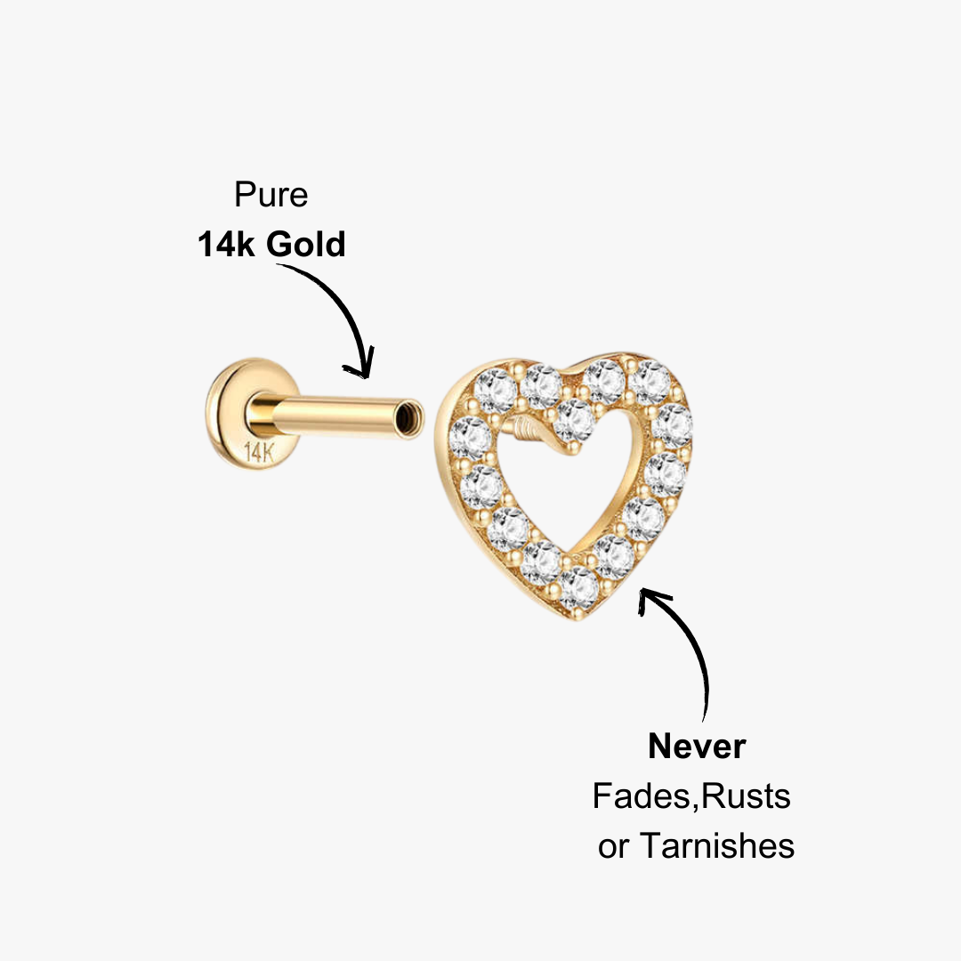 Gold heart zirconia stud earring with sparkling stones