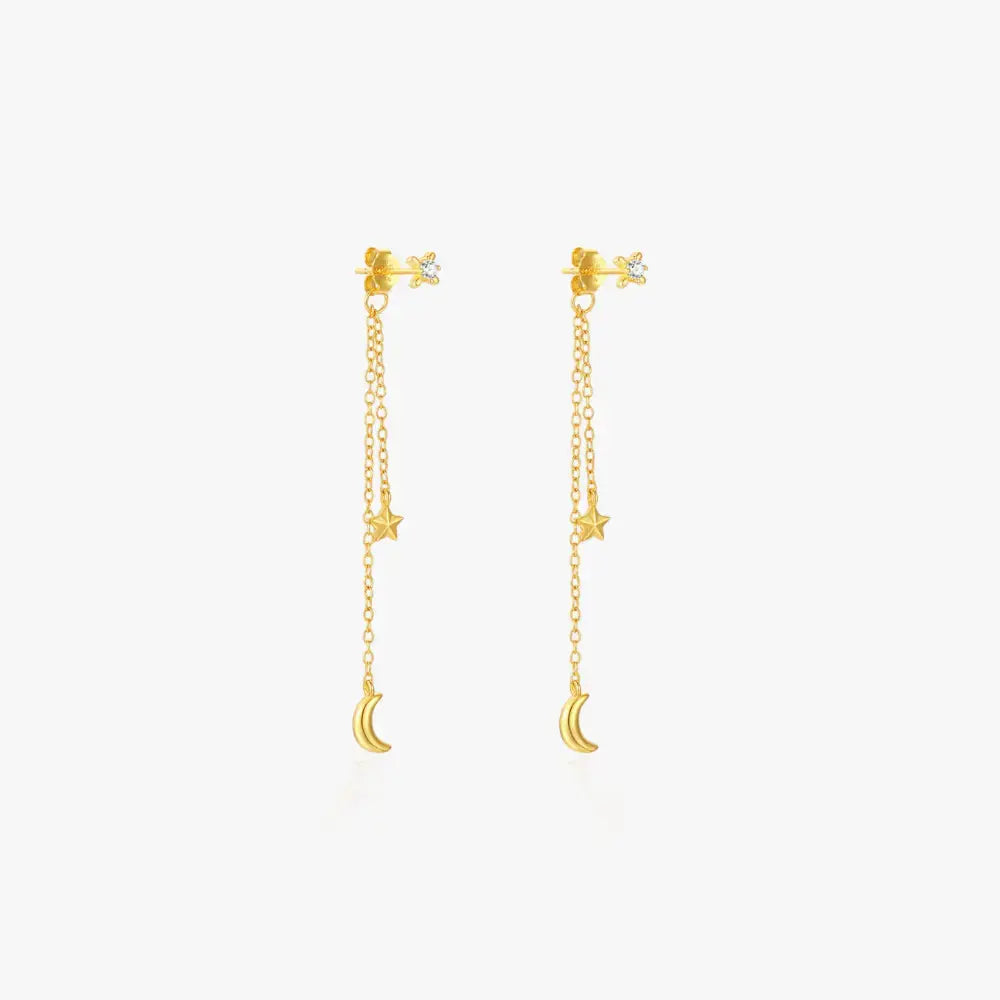 Celestial Star and Moon Tassel Drop Earrings