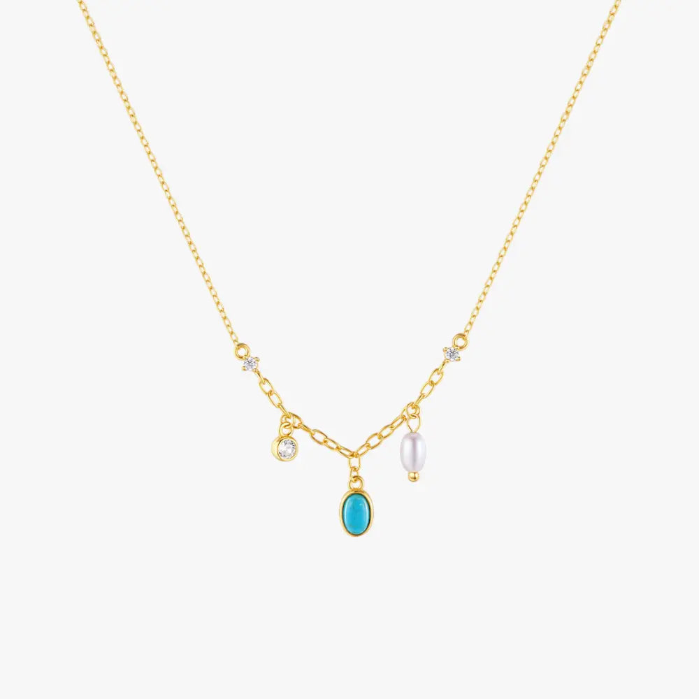 Turquoise and Pearl Pendant Necklace