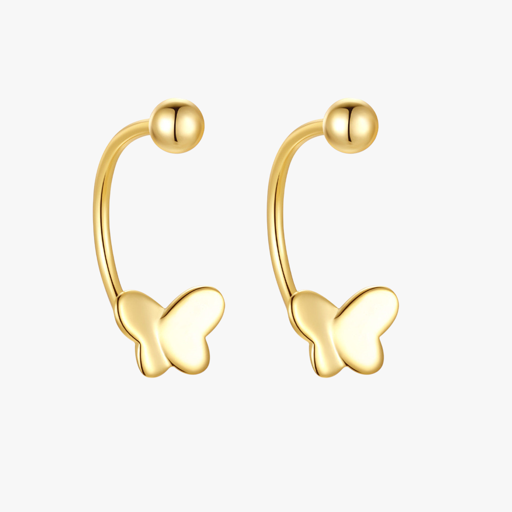 Elegant gold butterfly stud earrings made of 18k gold, perfect for casual and formal occasions. Hypoallergenic, nickel-free, and tarnish-resistant.