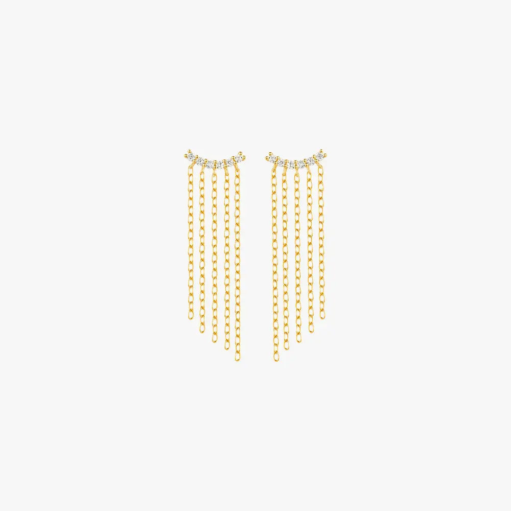  A pair of gold chain drop earrings.