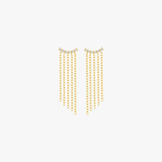  A pair of gold chain drop earrings.